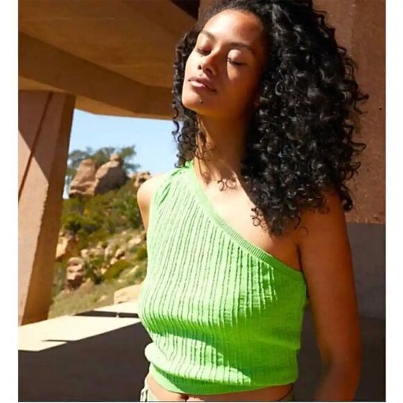 Free People Beach sweater Mary one shoulder Size Small linen blend green NWT - Picture 7 of 10
